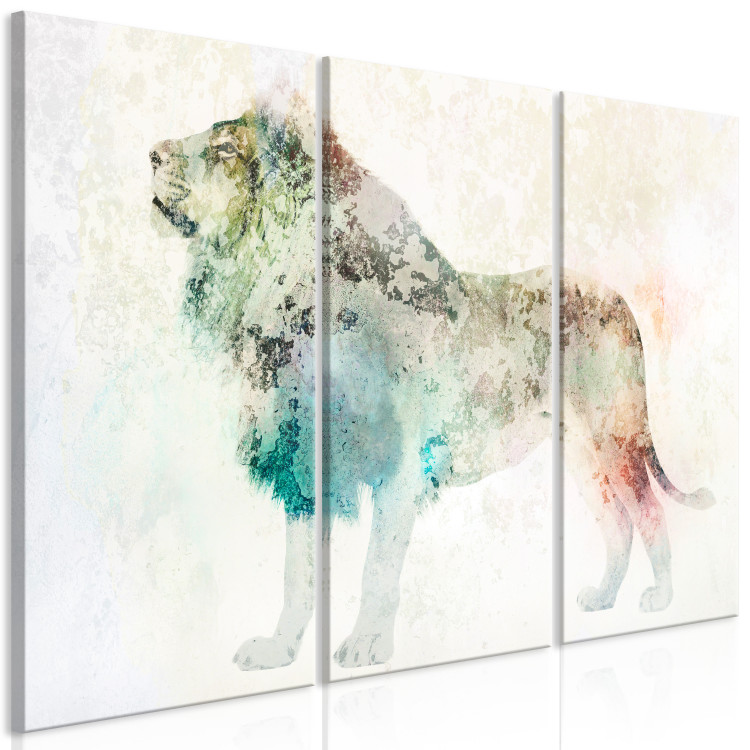 Canvas Colorful King (3-part) - multicolored lion on a light beige background 127532 additionalImage 2