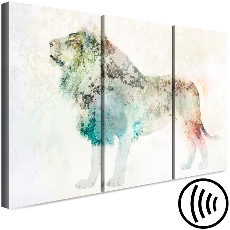 Canvas Colorful King (3-part) - multicolored lion on a light beige background 127532 additionalImage 6