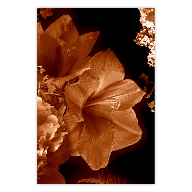 Wall Poster Dark Lilies - composition of red flowers on a solid black background 128632