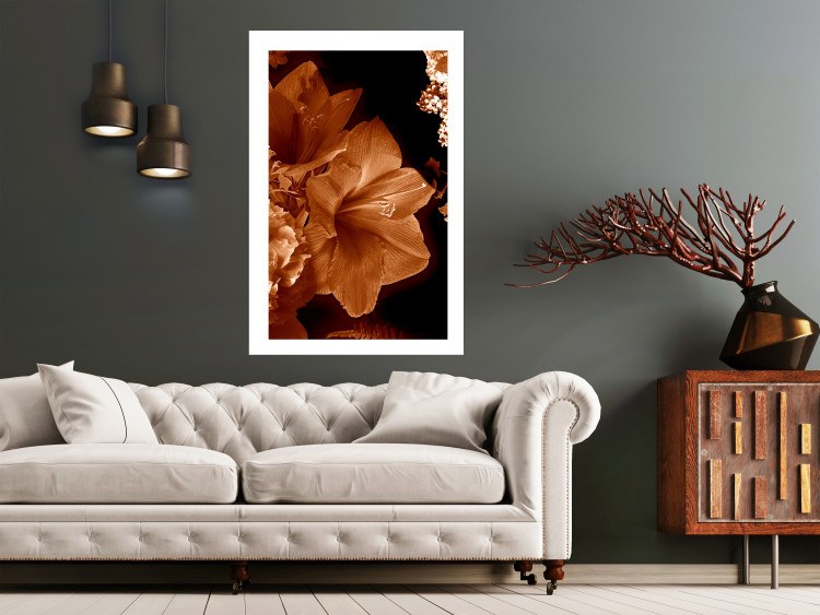 Wall Poster Dark Lilies - composition of red flowers on a solid black background 128632 additionalImage 2
