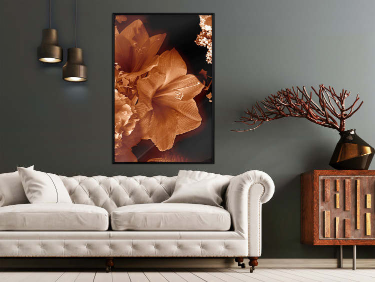 Wall Poster Dark Lilies - composition of red flowers on a solid black background 128632 additionalImage 3
