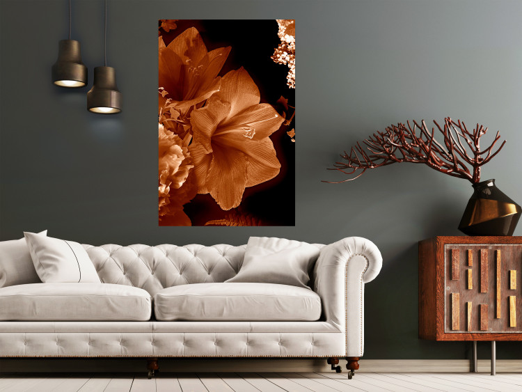 Wall Poster Dark Lilies - composition of red flowers on a solid black background 128632 additionalImage 17