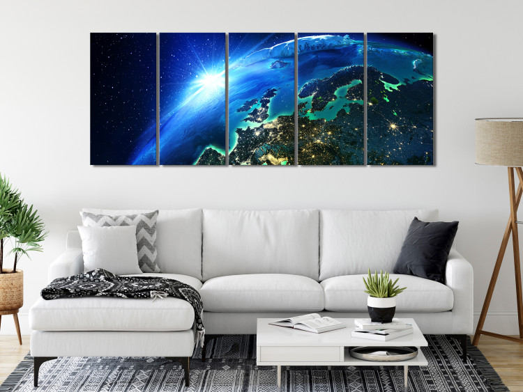 Canvas Print Blue Planet (5-part) narrow - colorful landscape of the world from space 128832 additionalImage 3