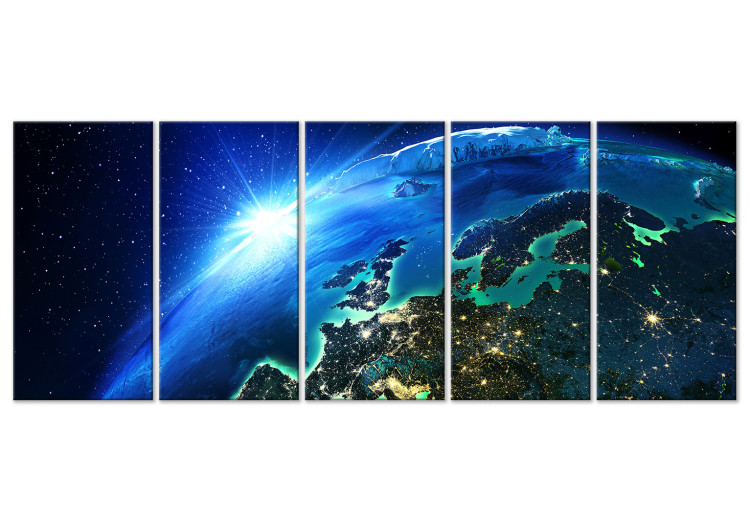 Canvas Print Blue Planet (5-part) narrow - colorful landscape of the world from space 128832