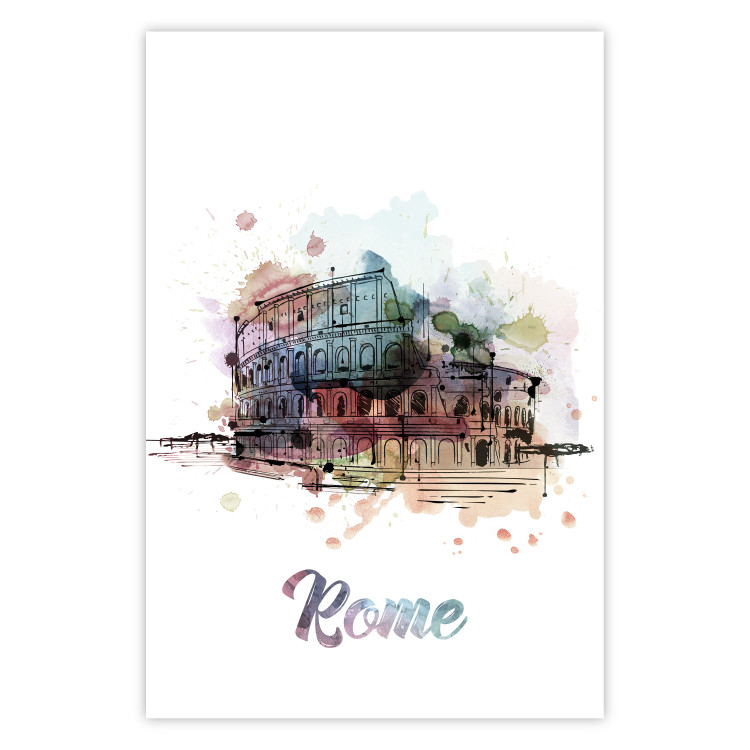 Poster Rainbow Colosseum - colorful architecture of Rome and text against white background 129432