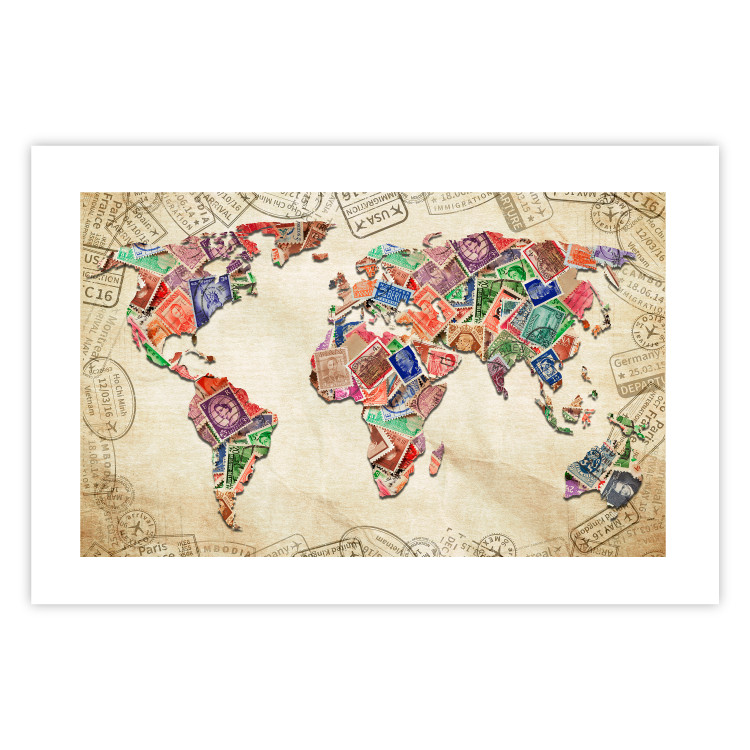 Wall Poster Travel Souvenirs - world map created from souvenir postcards 129832 additionalImage 24
