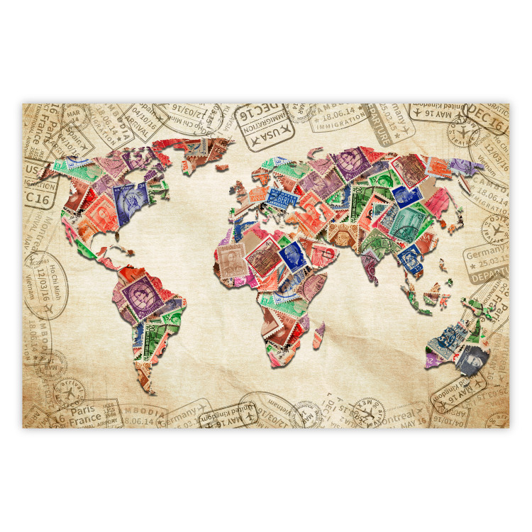 Wall Poster Travel Souvenirs - world map created from souvenir postcards 129832