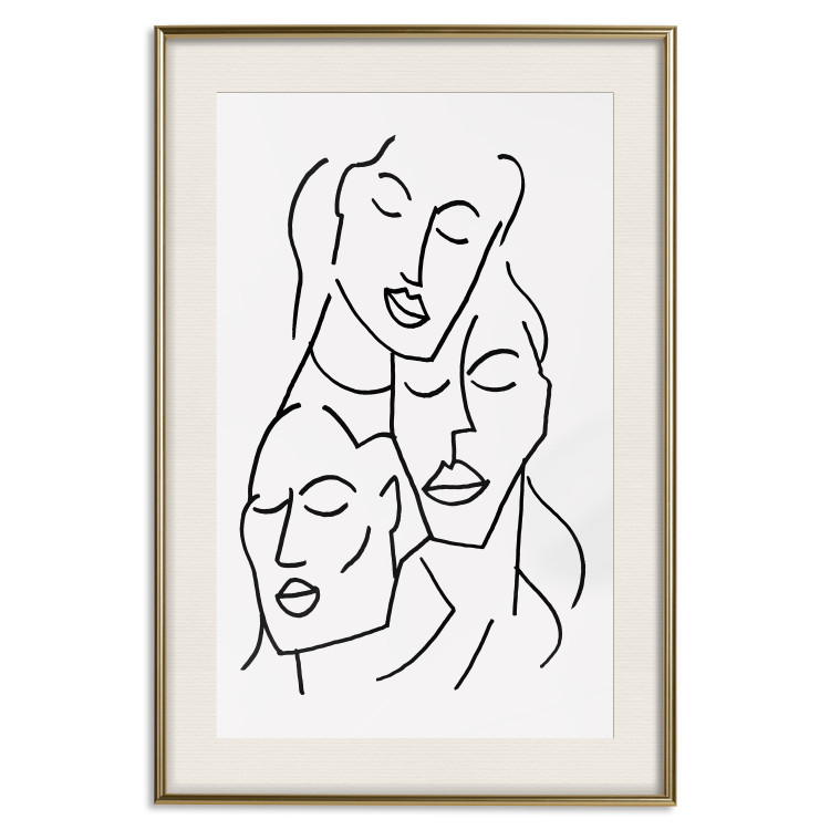 Wall Poster Three Faces - black line art of character faces on a solid gray background 130832 additionalImage 20
