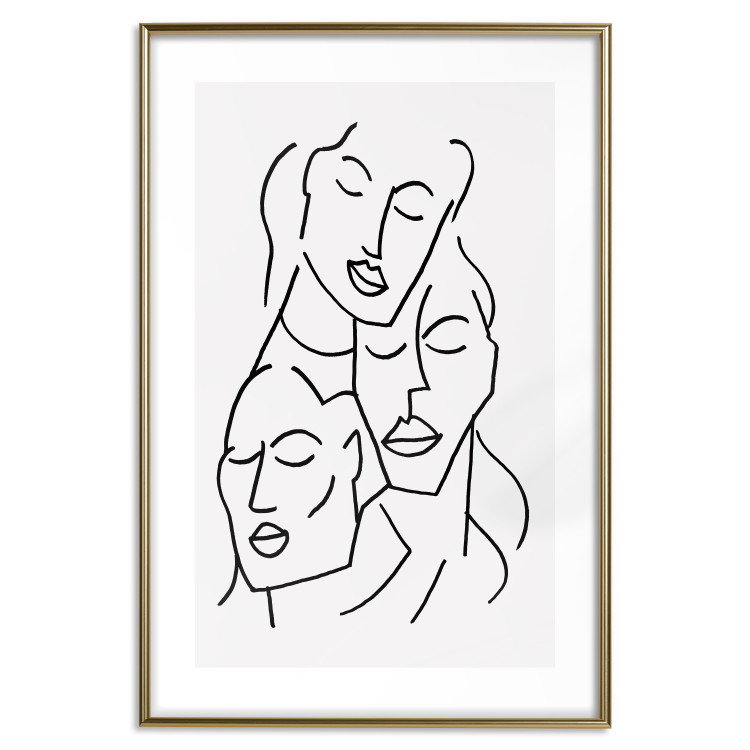 Wall Poster Three Faces - black line art of character faces on a solid gray background 130832 additionalImage 16