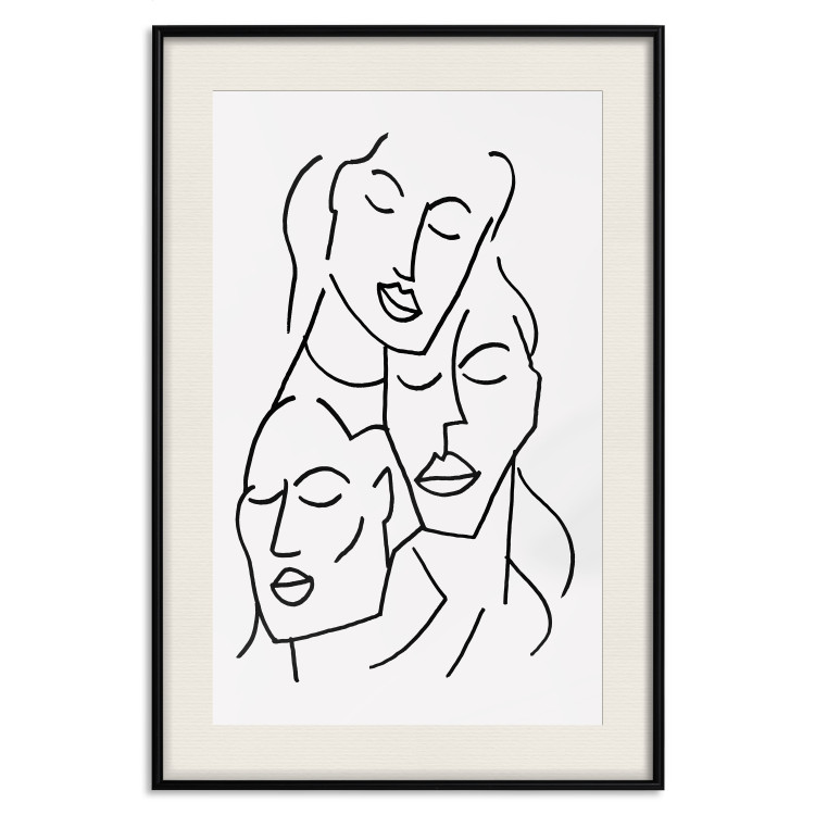 Wall Poster Three Faces - black line art of character faces on a solid gray background 130832 additionalImage 19