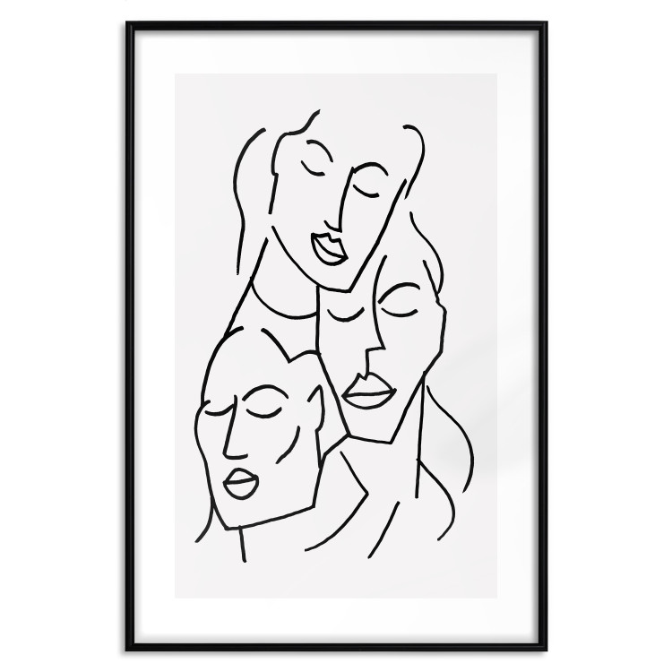 Wall Poster Three Faces - black line art of character faces on a solid gray background 130832 additionalImage 17