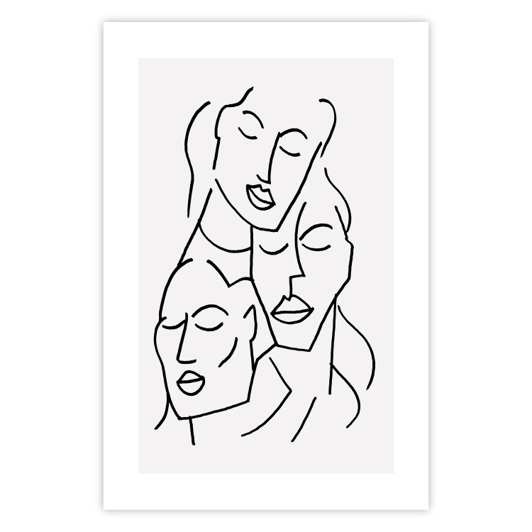Wall Poster Three Faces - black line art of character faces on a solid gray background 130832 additionalImage 19