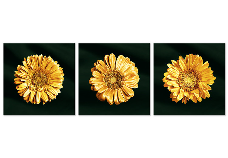 Canvas Art Print Golden sunflowers - glamour style triptych with golden flowers 132132