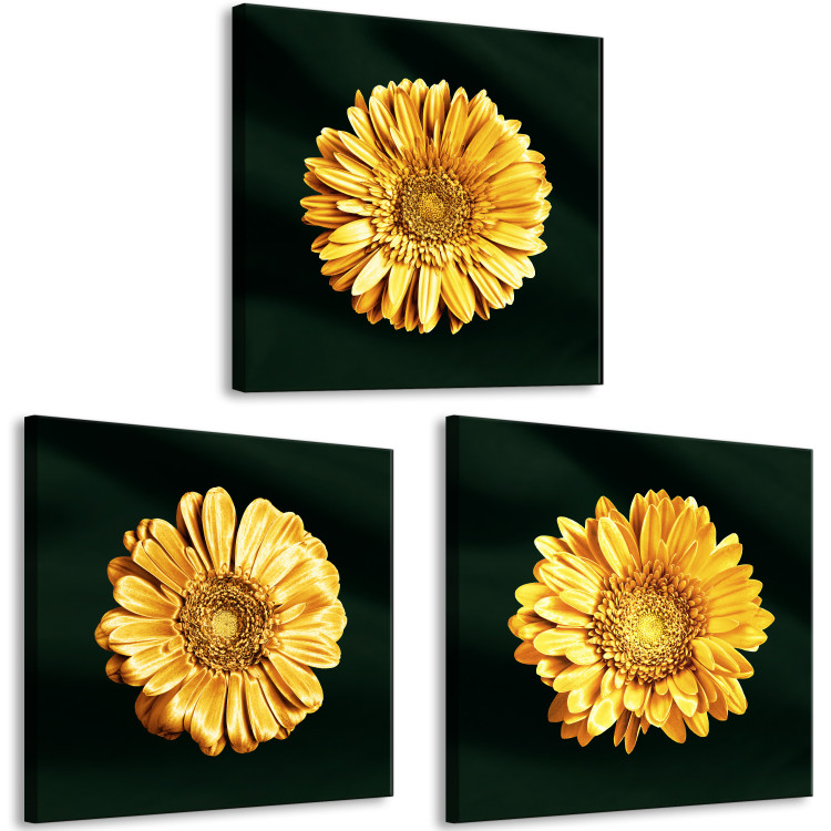 Canvas Art Print Golden sunflowers - glamour style triptych with golden flowers 132132 additionalImage 2