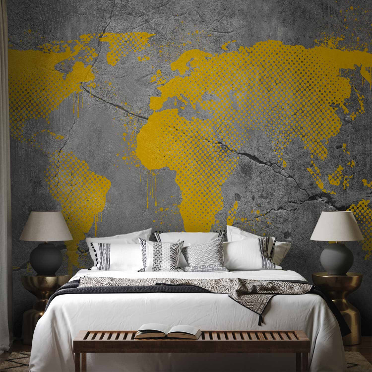 Wall Mural Industrial world - yellow map of the continents on a background with concrete texture 132232 additionalImage 2