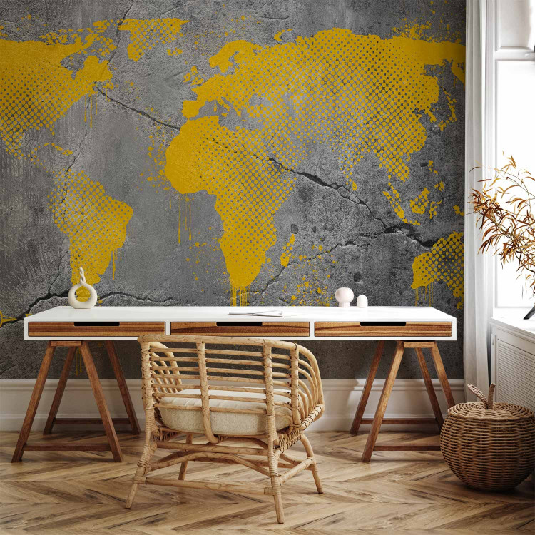 Wall Mural Industrial world - yellow map of the continents on a background with concrete texture 132232 additionalImage 4