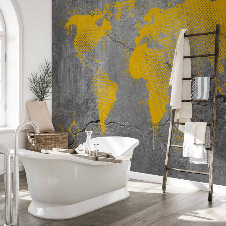 Wall Mural Industrial world - yellow map of the continents on a background with concrete texture 132232 additionalImage 8