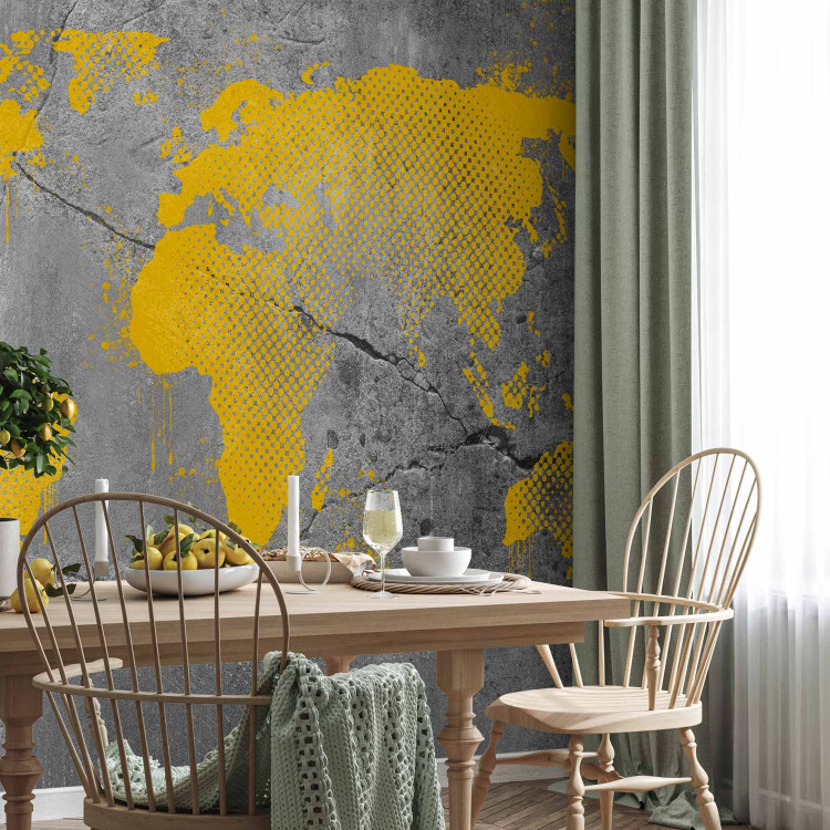 Wall Mural Industrial world - yellow map of the continents on a background with concrete texture 132232 additionalImage 7