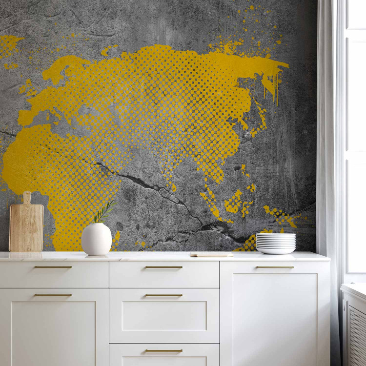 Wall Mural Industrial world - yellow map of the continents on a background with concrete texture 132232 additionalImage 6