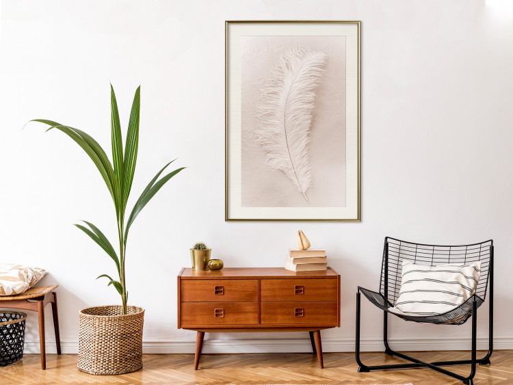 Wall Poster Quiet Memory - simple beige-pink composition with a bird feather 136532 additionalImage 4