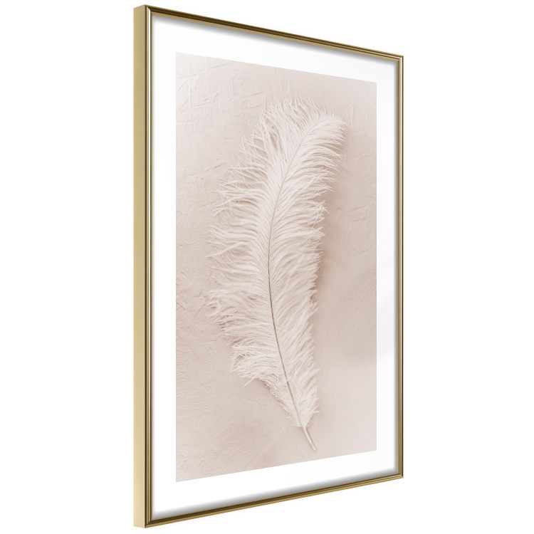 Wall Poster Quiet Memory - simple beige-pink composition with a bird feather 136532 additionalImage 14