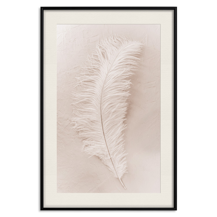Wall Poster Quiet Memory - simple beige-pink composition with a bird feather 136532 additionalImage 23