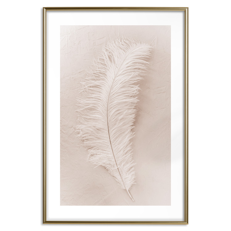 Wall Poster Quiet Memory - simple beige-pink composition with a bird feather 136532 additionalImage 18