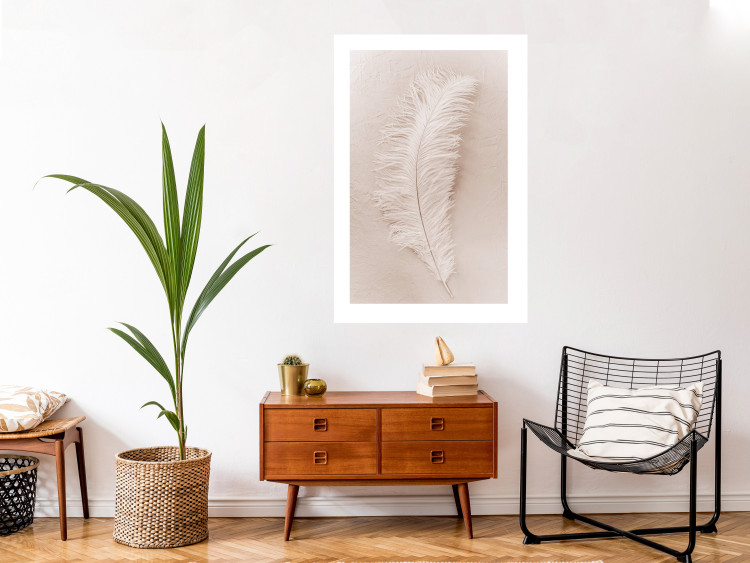 Wall Poster Quiet Memory - simple beige-pink composition with a bird feather 136532 additionalImage 10