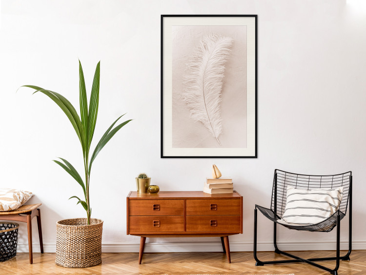 Wall Poster Quiet Memory - simple beige-pink composition with a bird feather 136532 additionalImage 26