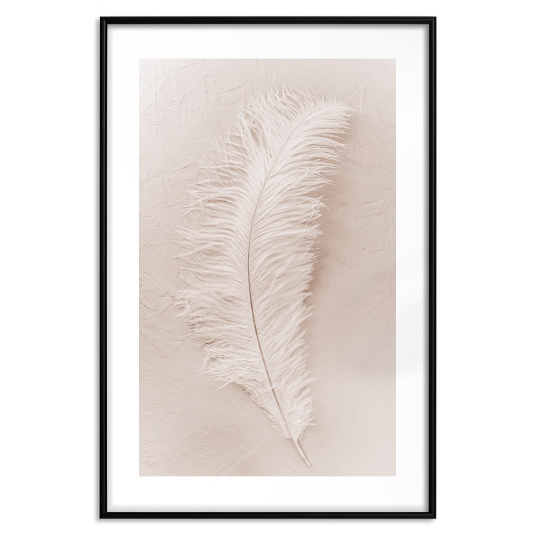 Wall Poster Quiet Memory - simple beige-pink composition with a bird feather 136532 additionalImage 25
