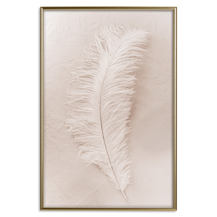 Wall Poster Quiet Memory - simple beige-pink composition with a bird feather 136532 additionalImage 2