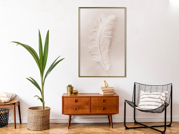 Wall Poster Quiet Memory - simple beige-pink composition with a bird feather 136532 additionalImage 8