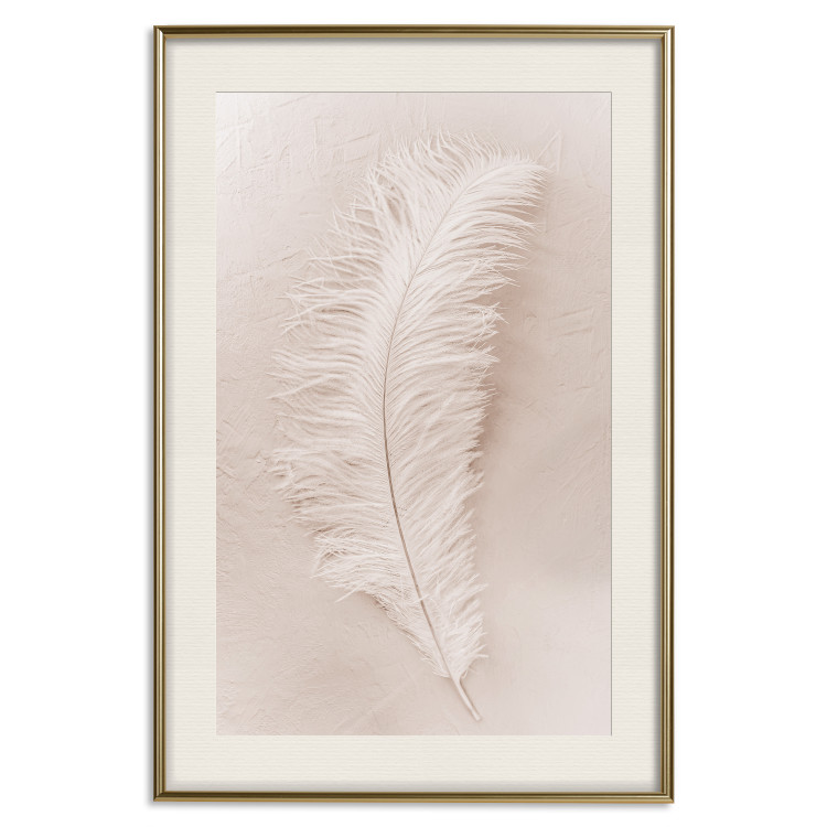 Wall Poster Quiet Memory - simple beige-pink composition with a bird feather 136532 additionalImage 22