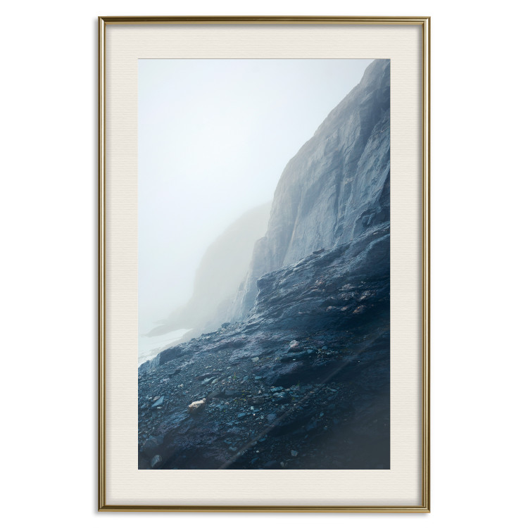 Poster Misty Statue - landscape of rocky cliffs above water in thick fog 138732 additionalImage 27