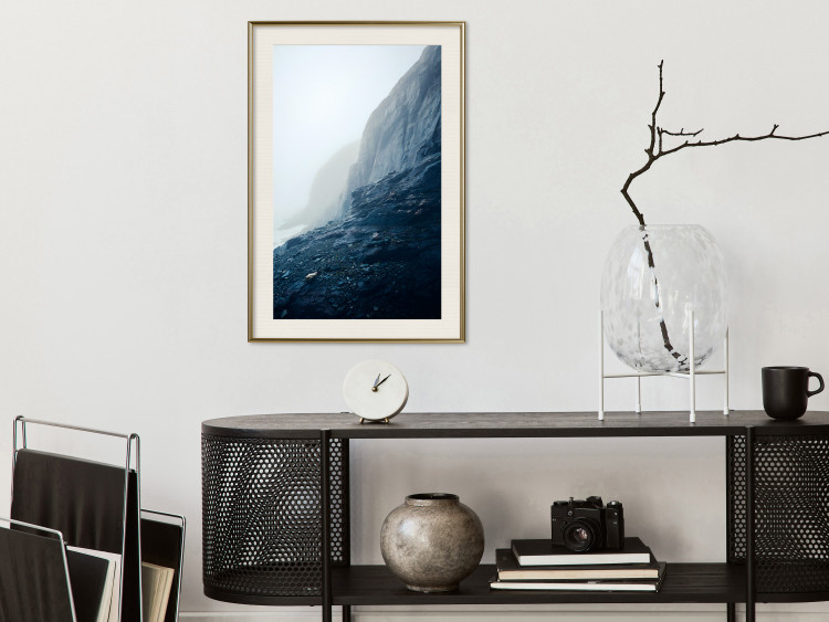 Poster Misty Statue - landscape of rocky cliffs above water in thick fog 138732 additionalImage 25