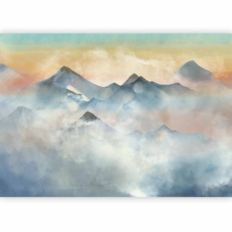 Wall Mural Mountain landscape watercolour - subtle landscape of mountains in mist with sunset 138832 additionalImage 1