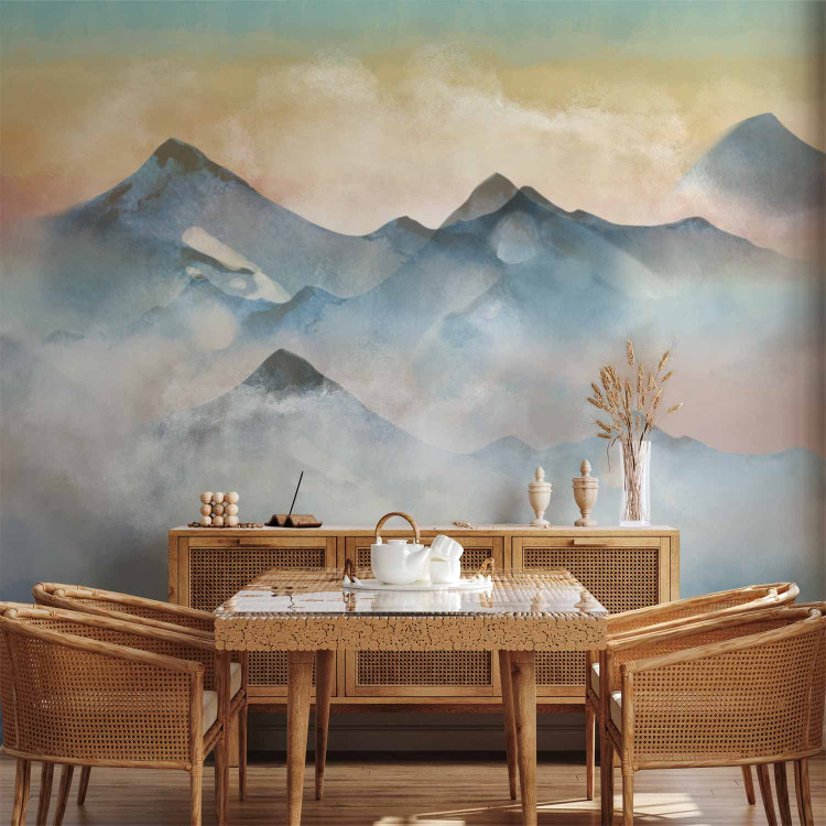 Wall Mural Mountain landscape watercolour - subtle landscape of mountains in mist with sunset 138832 additionalImage 6