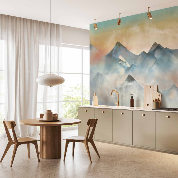 Wall Mural Mountain landscape watercolour - subtle landscape of mountains in mist with sunset 138832 additionalImage 7