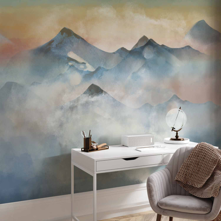 Wall Mural Mountain landscape watercolour - subtle landscape of mountains in mist with sunset 138832 additionalImage 4