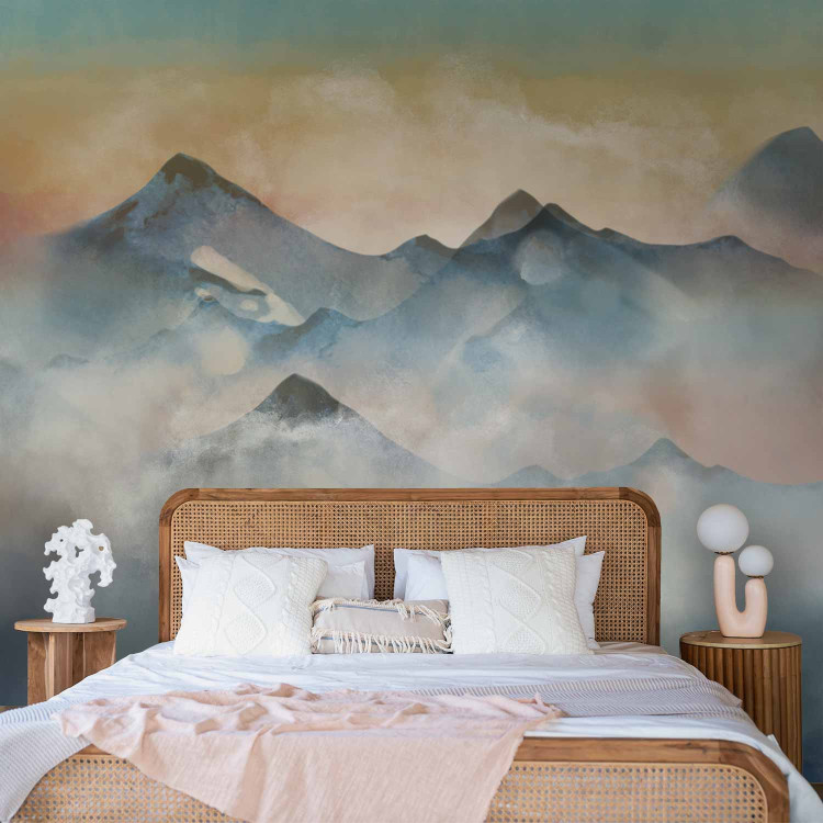Wall Mural Mountain landscape watercolour - subtle landscape of mountains in mist with sunset 138832 additionalImage 2