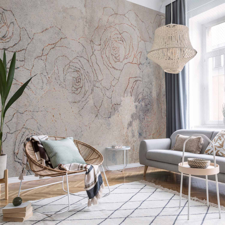 Wall Mural Floral sky - delicate abstraction with flowers and lineart effect 143732