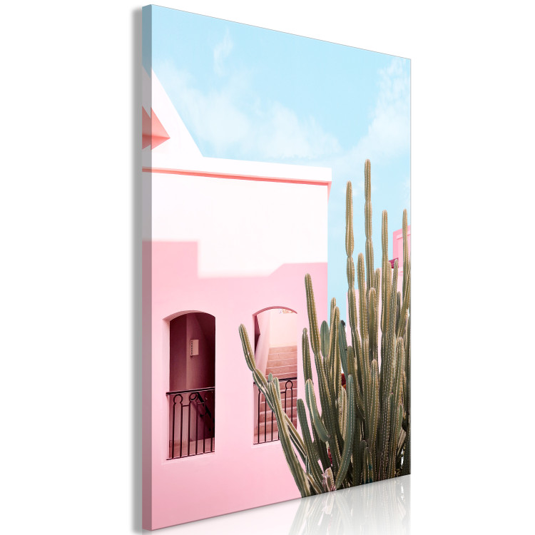 Canvas Miami Cactus (1-piece) - pink architecture in a holiday landscape 144332 additionalImage 2