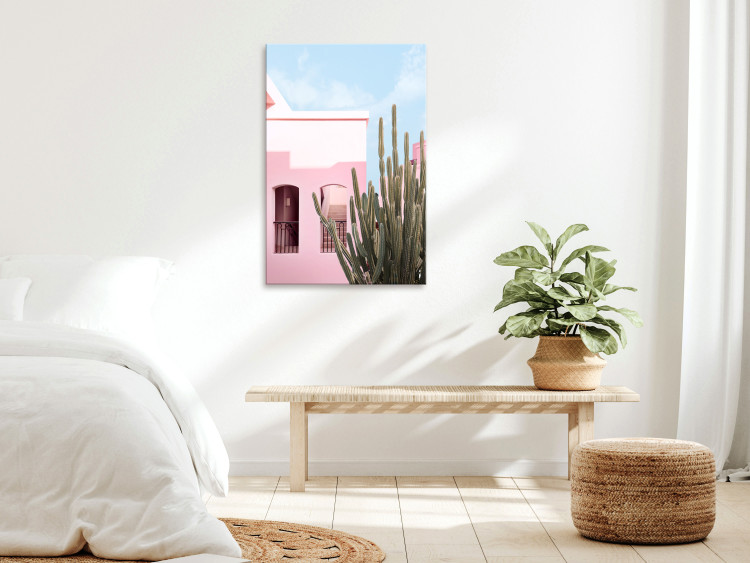 Canvas Miami Cactus (1-piece) - pink architecture in a holiday landscape 144332 additionalImage 3