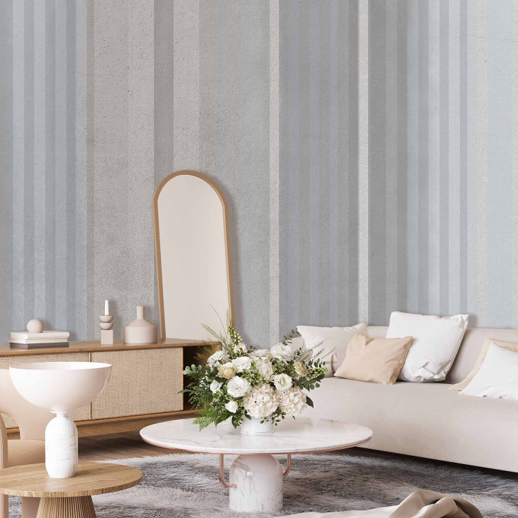 Photo Wallpaper Vertical geometric symmetrical stripes - shades of grey and blue 144732