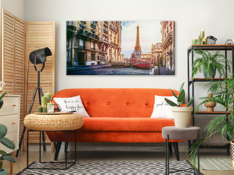 Canvas View of the Eiffel Tower (1-piece) wide - shot on a Parisian street 145132 additionalImage 3