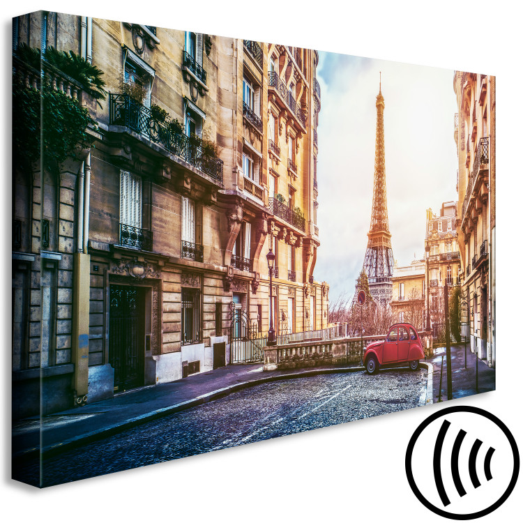 Canvas View of the Eiffel Tower (1-piece) wide - shot on a Parisian street 145132 additionalImage 6