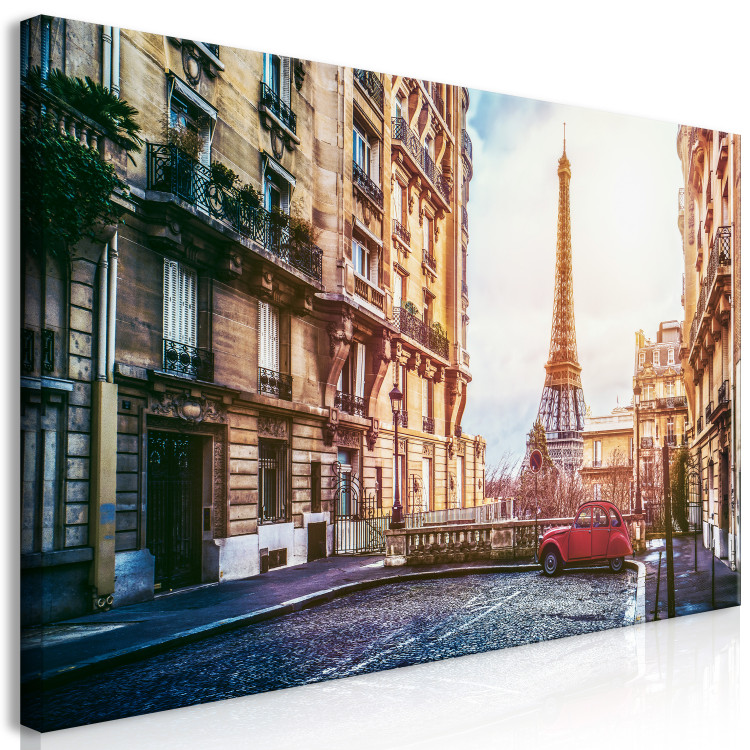 Canvas View of the Eiffel Tower (1-piece) wide - shot on a Parisian street 145132 additionalImage 2