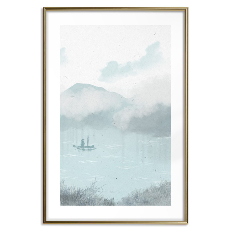 Poster Fishing in the Morning - Small Boat Against the Background of Misty Mountains 146132 additionalImage 26