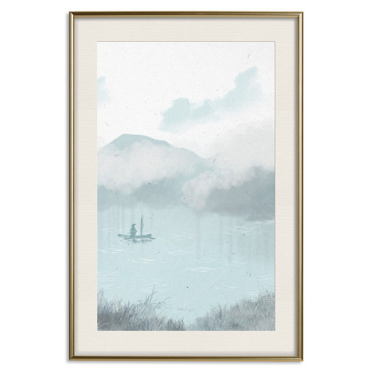Poster Fishing in the Morning - Small Boat Against the Background of Misty Mountains 146132 additionalImage 27