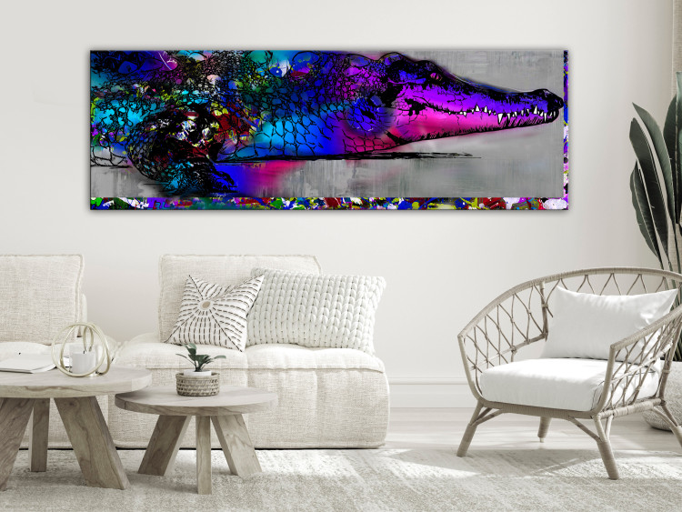 Canvas Print Blue Alligator (1-piece) - abstraction with a colorful animal 148832 additionalImage 3